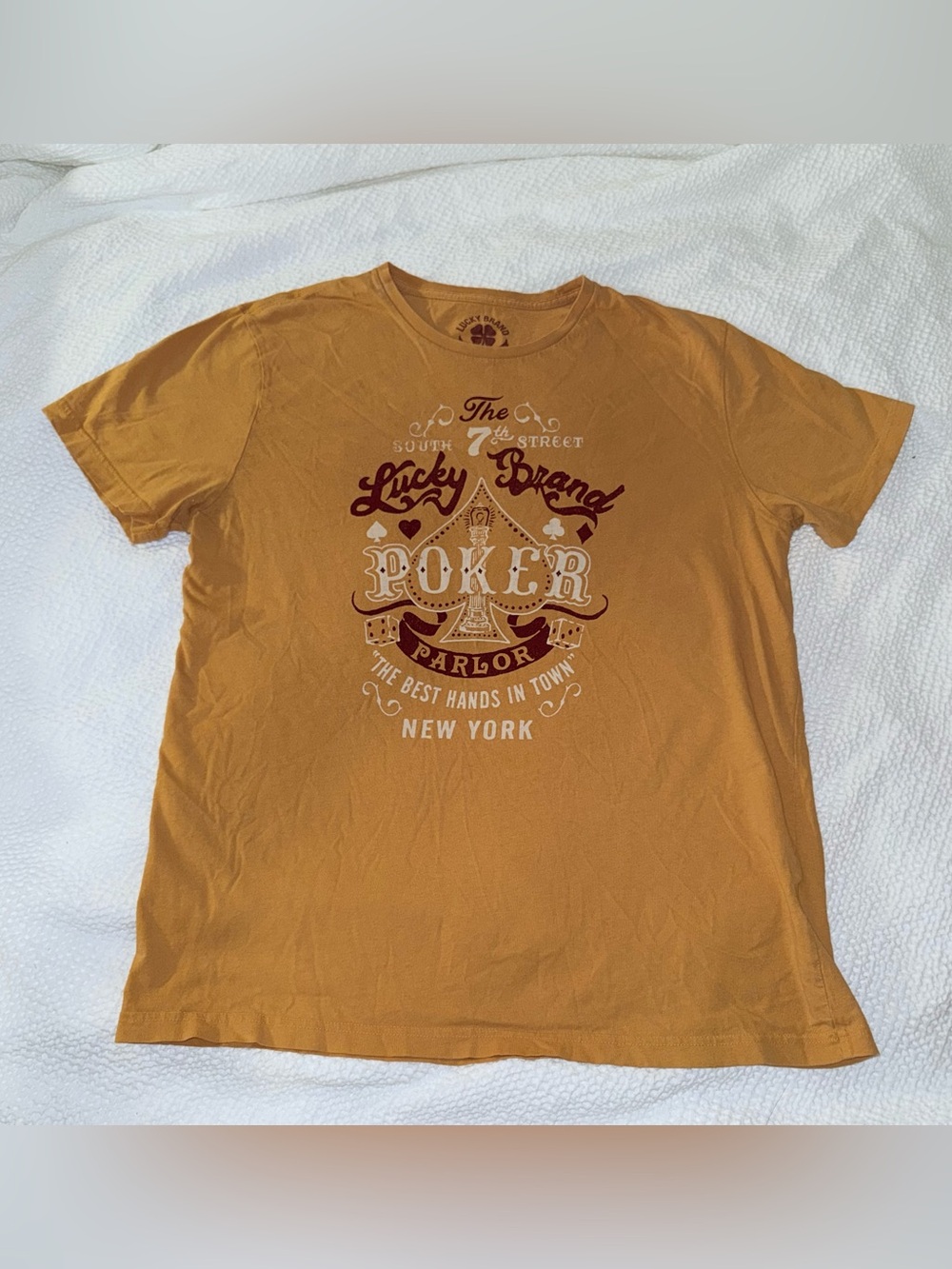 Lucky Brand Men’s Mustard Short-Sleeve Poker Graphic Tee